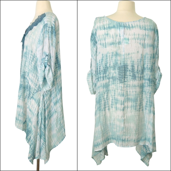 NWT Brina & Em Stitch Fix Green Tie Dye Lace Boho Peasant Top- Plus Size - Picture 2 of 6